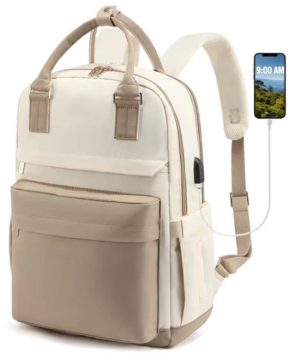 Rugzak Voor Dames - Rugtas - Grote 40l Reistas Met Laptopvak - Comfortabele Schoolrugzak Voor School Universiteit En Dagelijks Reizen - Ruime Waterafstotende Backpack In Beige