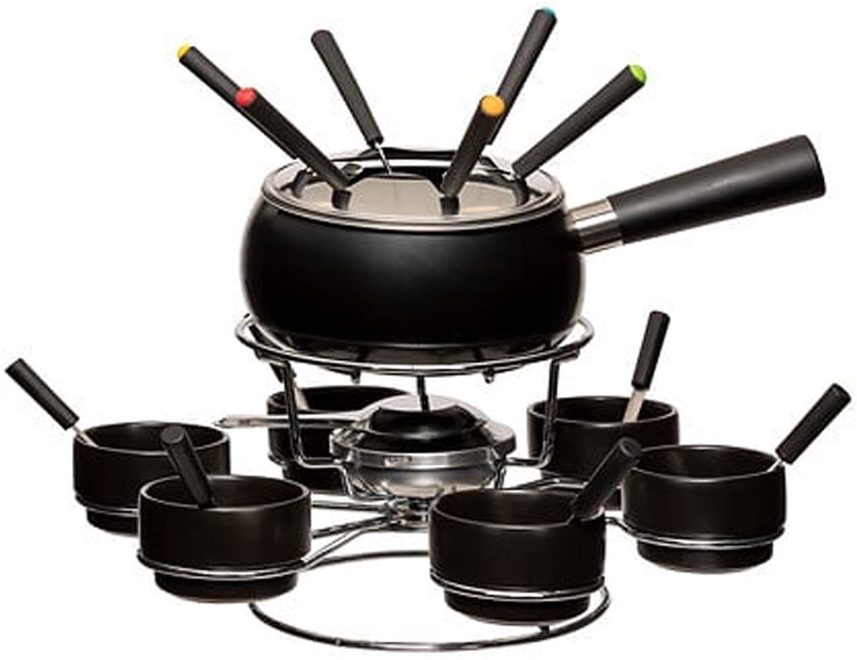 Five Fondueset - 6 personen - keramiek - zwart - draait - chocoladefondue - kaasfondue - D34 cm