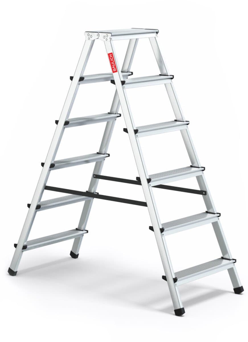 Baulich Dubbelzijdige aluminium trapladder - 6 treden met antislip platform - opvouwbare huishoudladder, werkhoogte 283 cm
