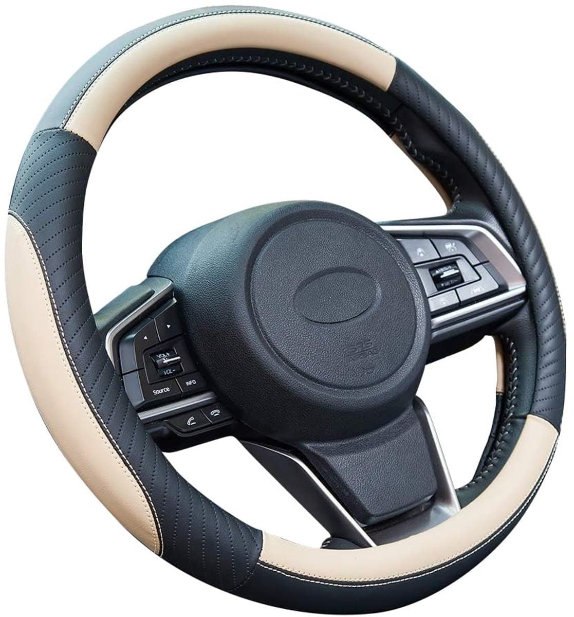 Allecto - Leren Stuurhoes - Antislip en Comfortabel - Beige - Universele Stuurwielhoes - Voor Auto's met Stuur van 37 - 38 cm