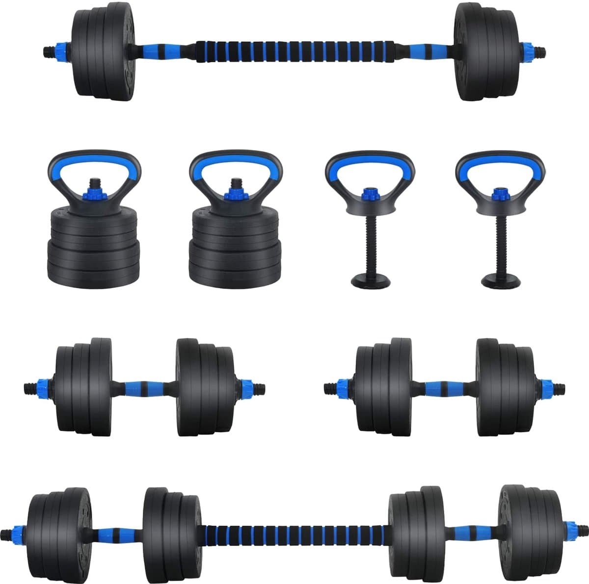 vidaXL - 4-in-1 - Dumbbell - Barbell - Kettlebell - Set - 20 - kg - Zwart - en - Blauw