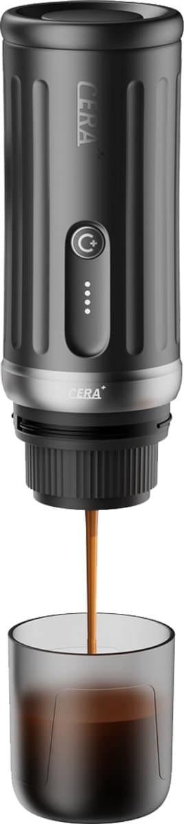 Cerapresso draagbare espressomachine - 3e gen 13500 mAh batterij - tot 8 kopjes zonder opladen - 150s tot 96°C - cups en gemalen koffie - dubbele espresso - draagbare koffiemachine - koffiemaker - reis & camping koffiezetapparaat 12 volt - CERA+