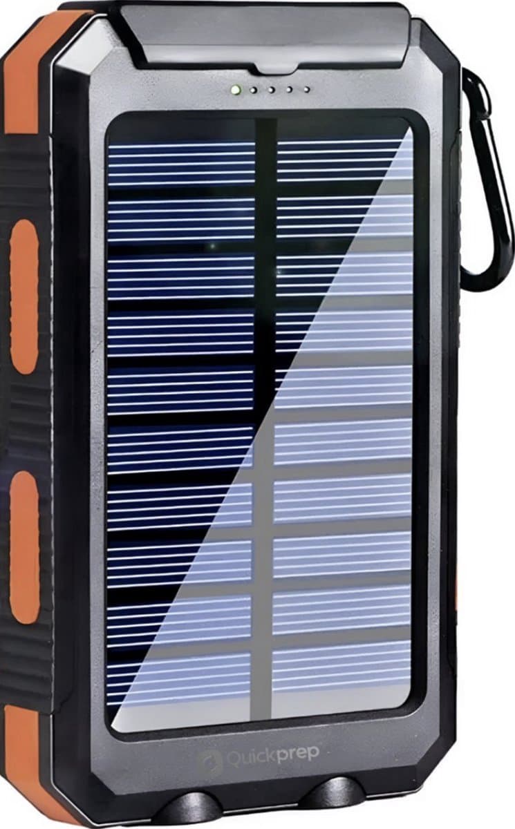 Solar Powerbank 20.000 mAh – Draagbare Oplader 3-in-1 – Zonne-energie – Waterdicht & Schokbestendig – Snelladen USB/USB-C – Powerbank met Zaklamp – Camping, Outdoor & Vakantie - QuickPrep
