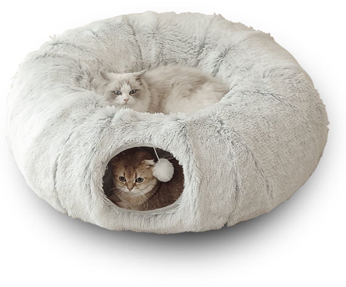 Kattentunnel - Kattenbed - kattenmand - Pluche Kattentunnel - Grijs Kattenhuis - Kattentunnel - Opvouwbare Kattengrot