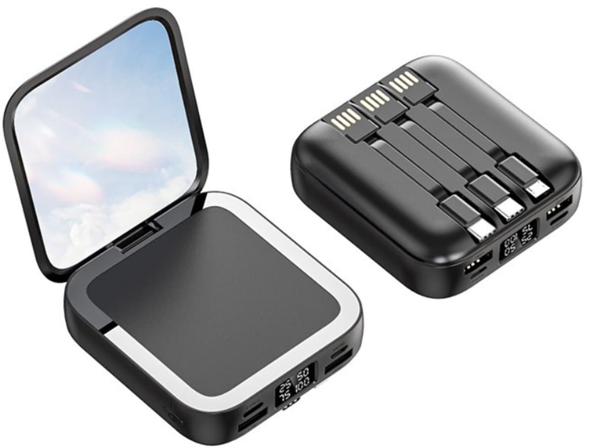 Powerbank 10.000 mAh – Zwart – Met ingebouwde kabels & display – Draagbare oplader / externe batterij voor smartphone & tablet