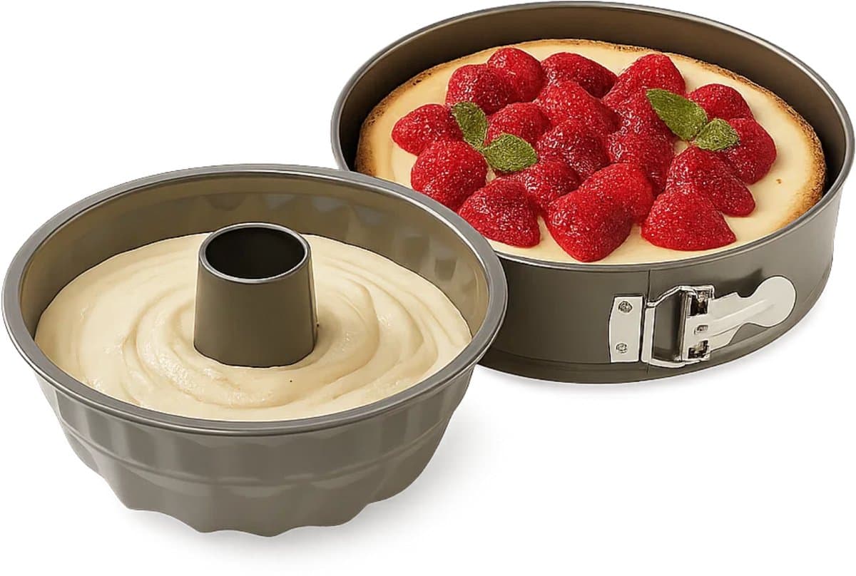 Lomera Bakvorm Set - Springvorm En Tulbandvorm - Koolstofstaal Materiaal - Non-Stick Coating - Krasvast - Chocolade Kleur - Taupe Kleur - Cakevorm - Taartvorm - Quichevorm - Tulbandvorm - Springvorm