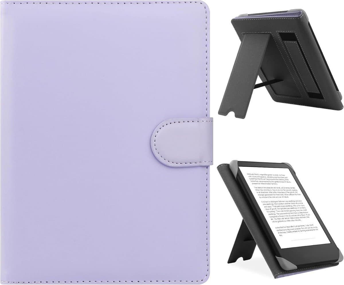 Universele Hoes voor 6,8 Inch, 7 Inch eReader Compatibel met Pocketbook/Tolino/Sony E-Book Reader Kindle Paperwhite/Kobo Clara HD/Kobo Clara 2E Beschermhoes met Standaard, Paars