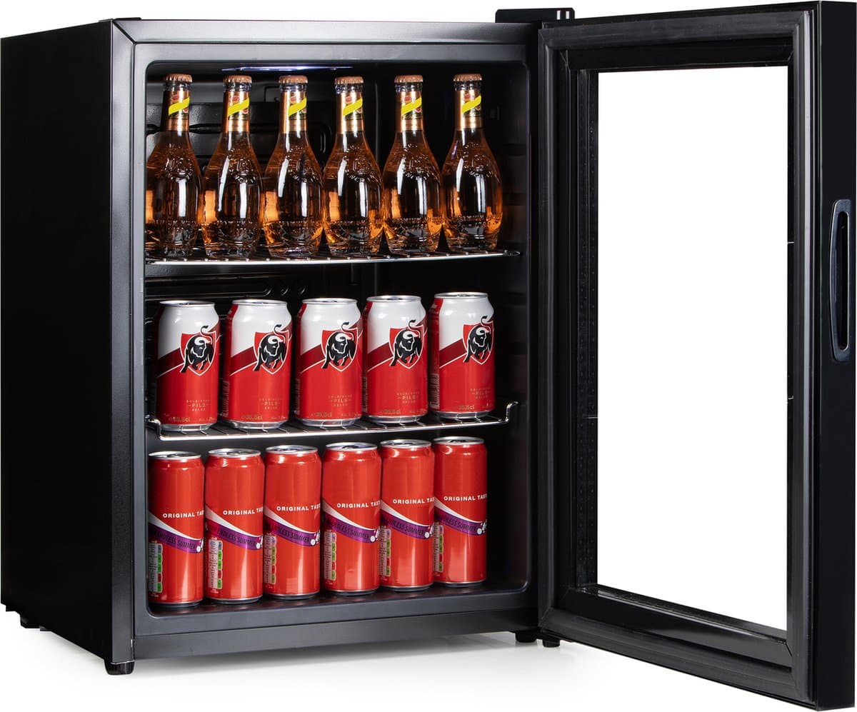 PRIMO PR179BC Drankkoelkast - Minibar - Mini Koelkast - Glazen deur - Vrijstaand - 60L - D - Zwart