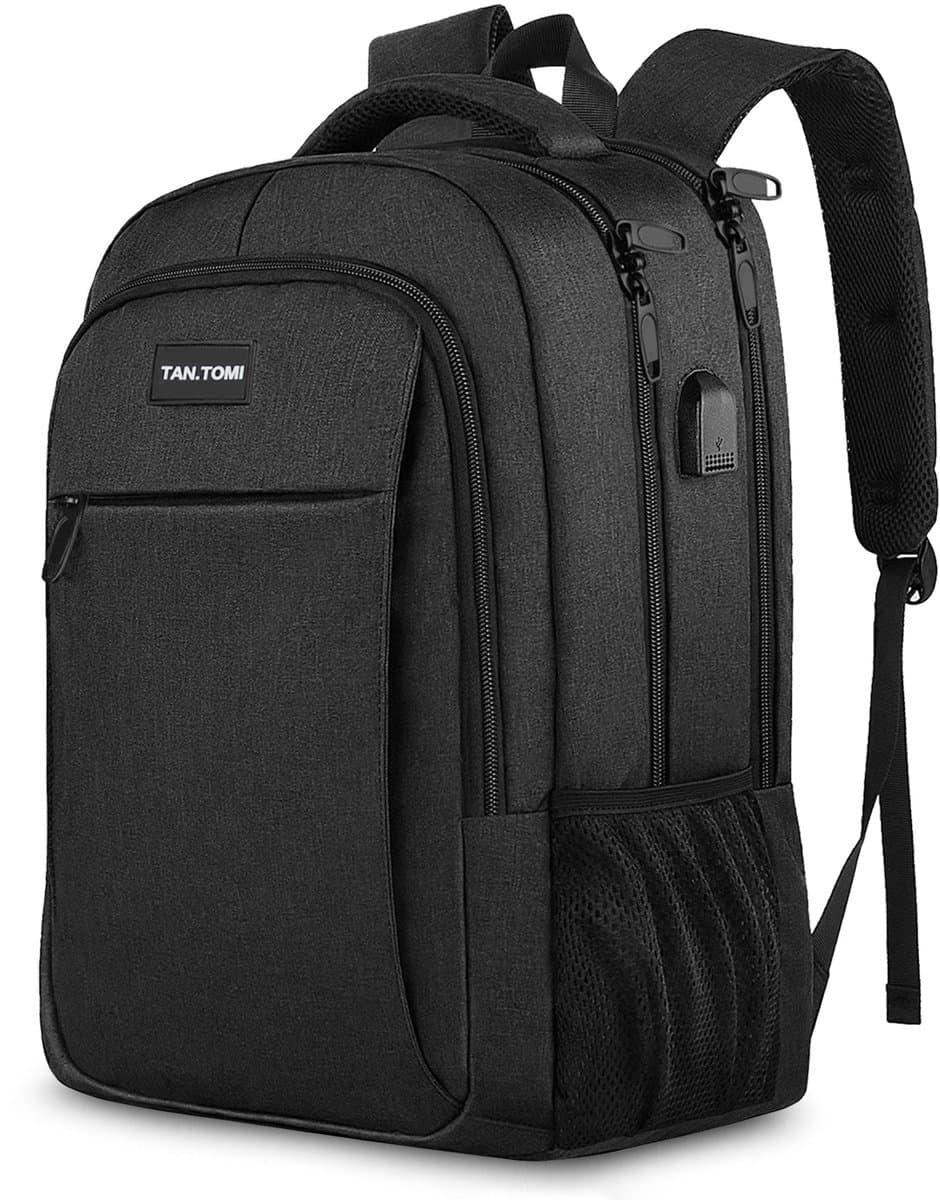 TAN.TOMI Laptop Rugzak 17.3 Inch – Grote Rugzak 36L voor School, Werk en Reizen – Spatwaterdichte Schooltas met USB-poort – Laptop Backpack voor Dames en Heren – Zwart