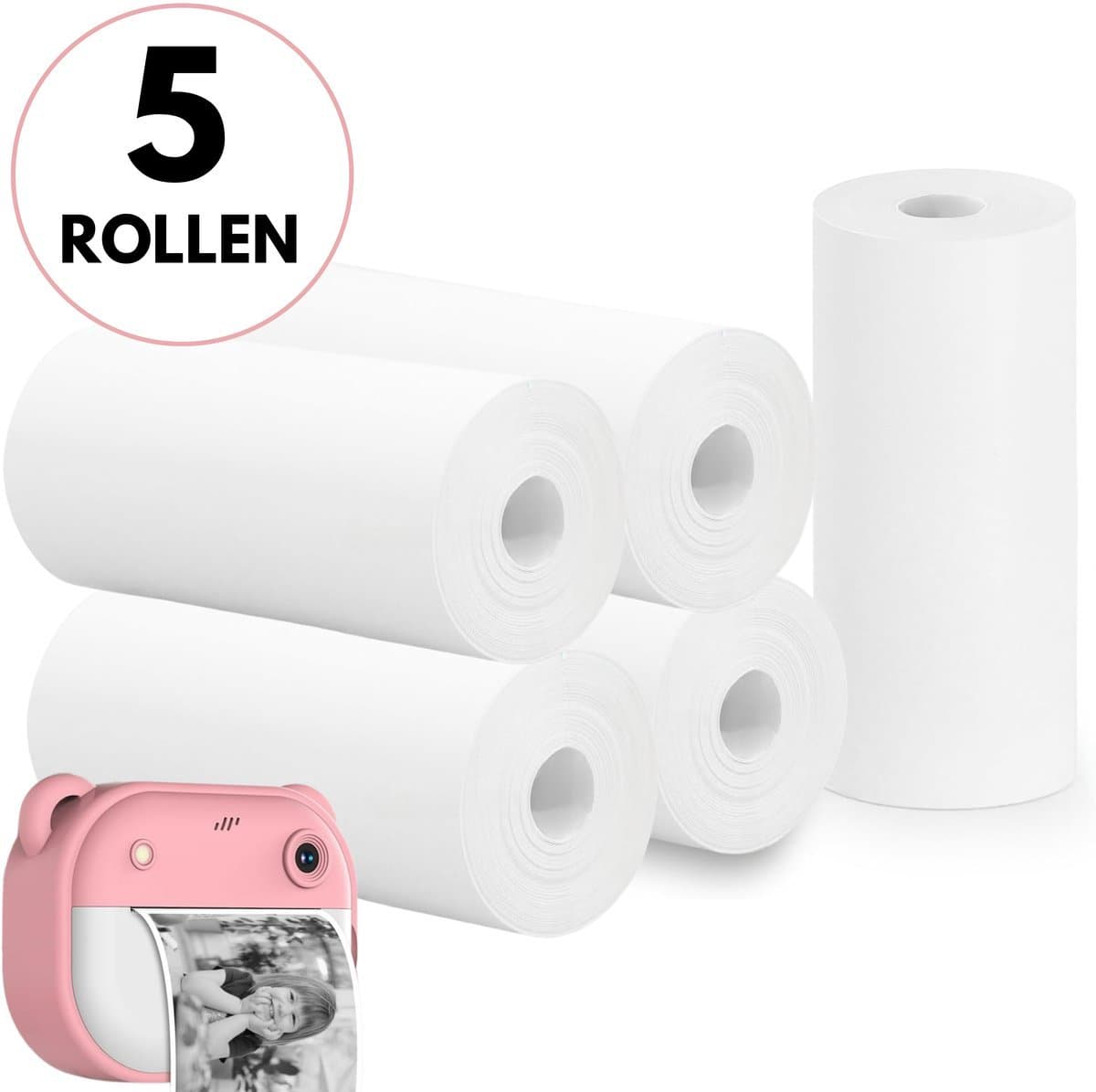 Boncy® 5-pack Rollen Printerrollen voor Digitale Kindercamera met Foto Printer - Instant Print Kinder Camera - Fototoestel voor Kinderen Jongens & Meisjes - Digitaal Kindercamera's Speelgoed - Fotoprinter Speelgoedcamera Pocket Roze