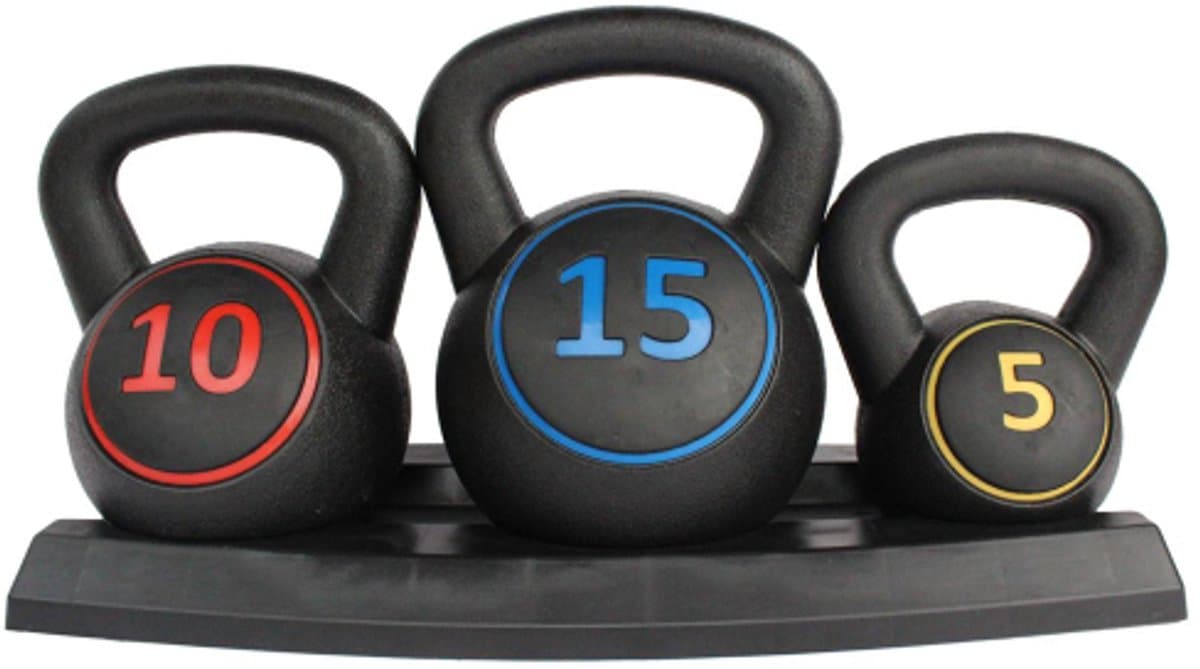 Kettlebell Set 17,78x17,78x27,94cm Kettlebell 3 Stuks Black Rubber Antislip Handgreep 5 10 15 Lb Krachttraining Fitness Revalidatie Thuis Sportschool