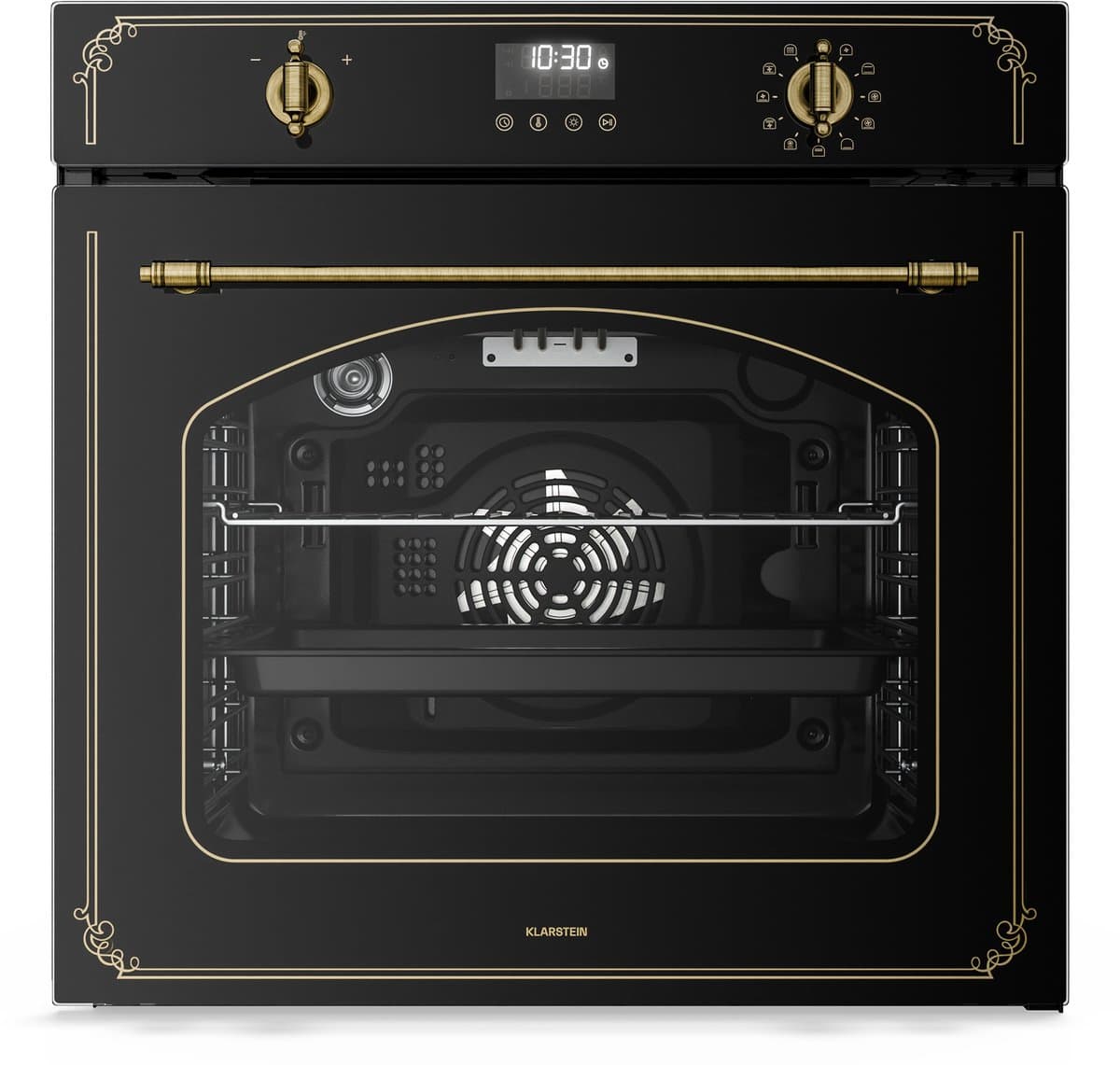 Klarstein Inbouwoven Victoria Pyro elektrische oven - 76 liter , retro design, 11 standen, pyrolytische reiniging, geëmailleerde binnenkant, viervoudige beglazing, energieklasse A, geïntegreerde enkele oven, zwart - voor Keuken - Pyrolyse