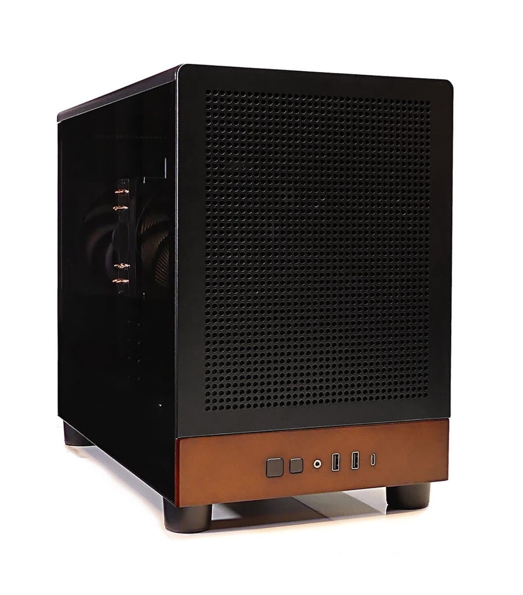 Zakelijke Ryzen 7 Silent Workstation - Computer Met Echt Walnoot Hout - Stijlvol Klein en Compact - R7 5700X 8-Core - 4x HDMI Aansluiting - 1TB SSD - 32GB RAM - Gamdias Athena M4M WOOD