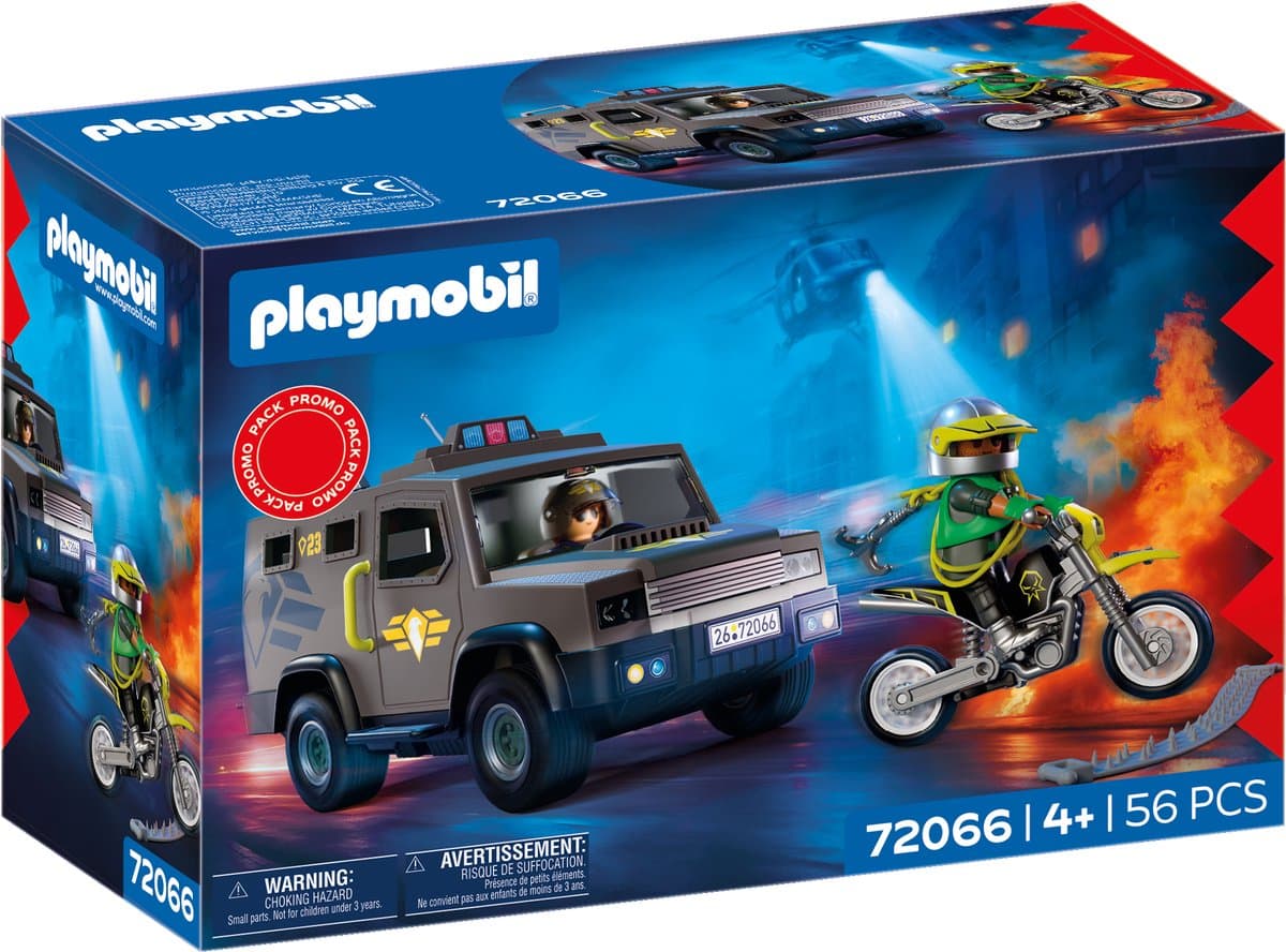 PLAYMOBIL City Action SWAT-voertuig | Met politieagent, criminele motor en spijkerband | Kinderspeelgoed voor kinderen vanaf 4 jaar | 72066