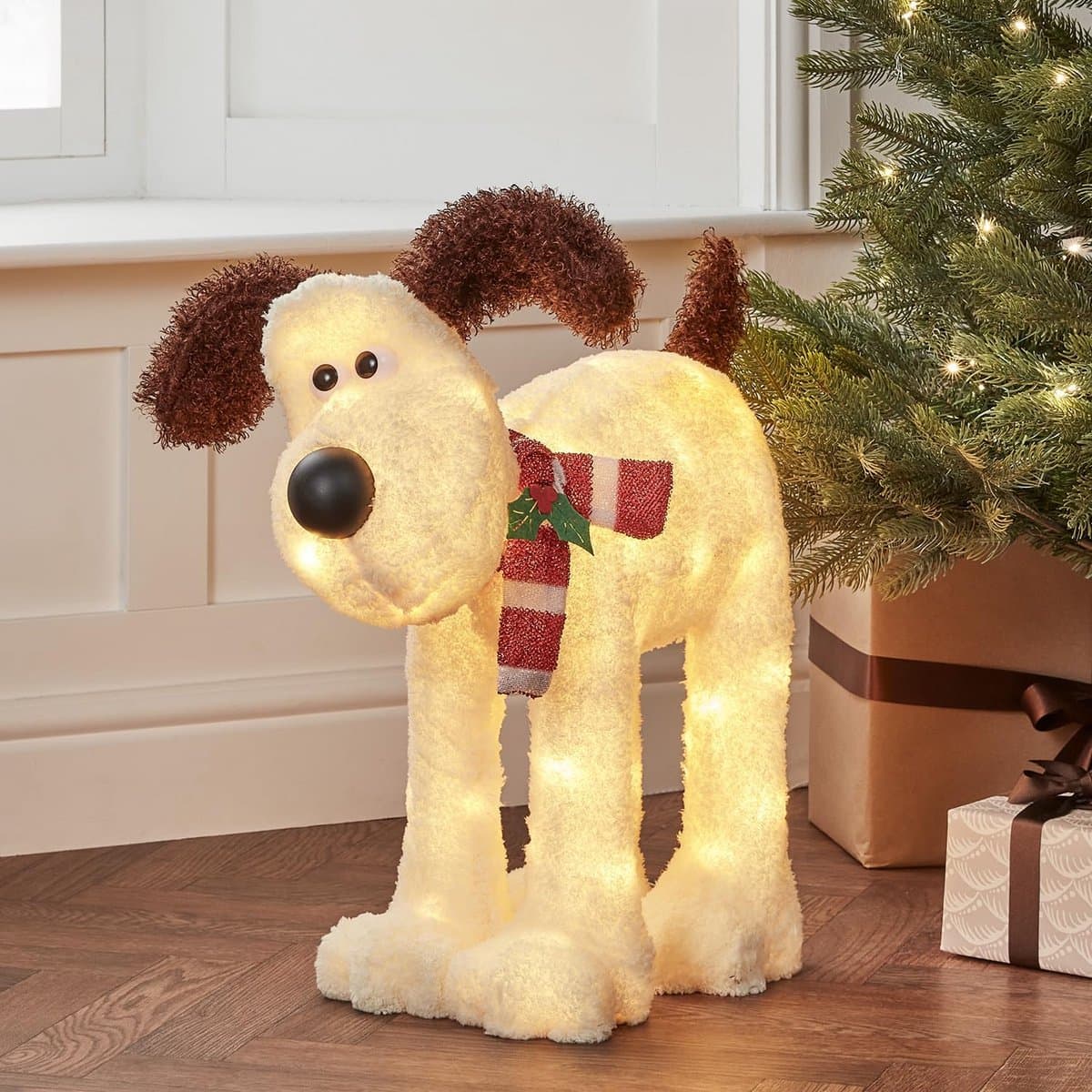 Kerstfiguur Hond - LED Decoratie - Tuin Verlichten - Met Timer - 55 cm Hoog - Warm Wit
