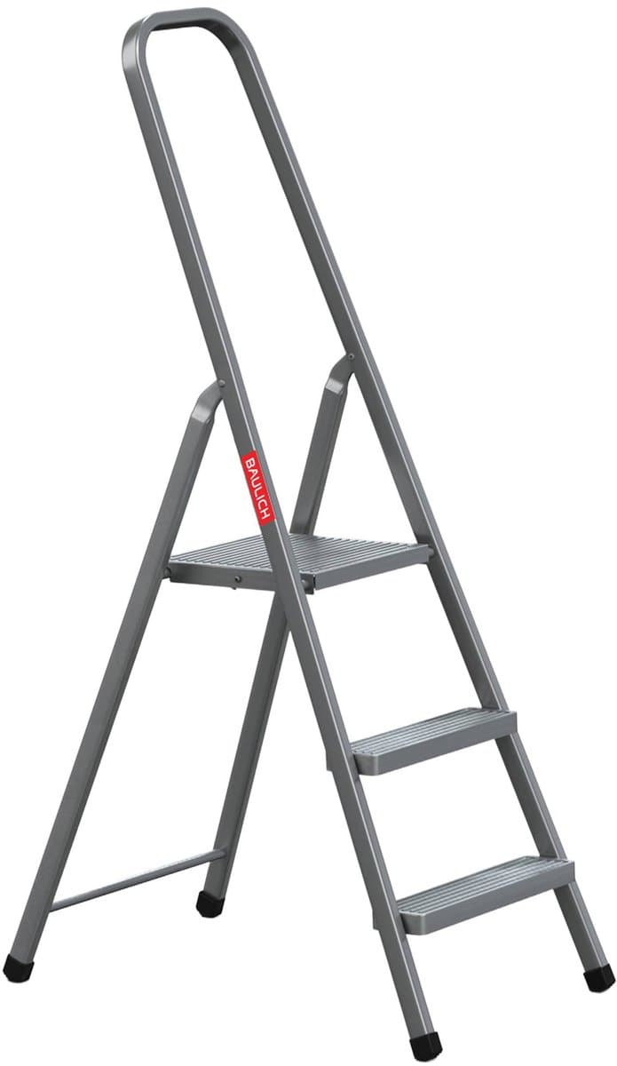 Baulich Opvouwbare huishoudtrap - Stalen vouwladder met 3 antislip treden en platform, draagvermogen 125 kg, werkhoogte 257 cm, stabiel met geprofileerde voeten