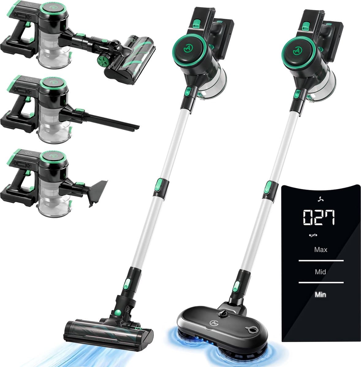 AG4100+ Steelstofzuiger Draadloos – Met Dweilfunctie 2 in 1 – Velvet Green – Krachtige Stofzuiger Zonder Zak – Geschikt voor Dierenharen – Compact & Lichtgewicht Kruimeldief