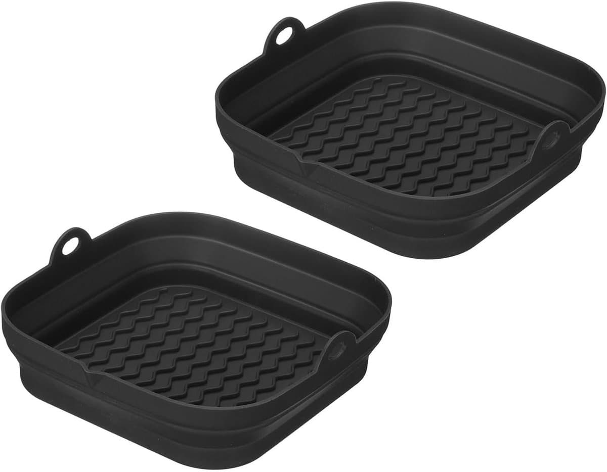 Airfryer Bakje - 2 Stuks - Heteluchtfriteuse Bakvorm - Bakplaat - Siliconen - Bakpapier Alternatief - Opvouwbaar - Herbruikbaar - Airfryer Accesoires - voor Magnetron, Oven, Koelkast - 21*20.3*5cm - Zwart