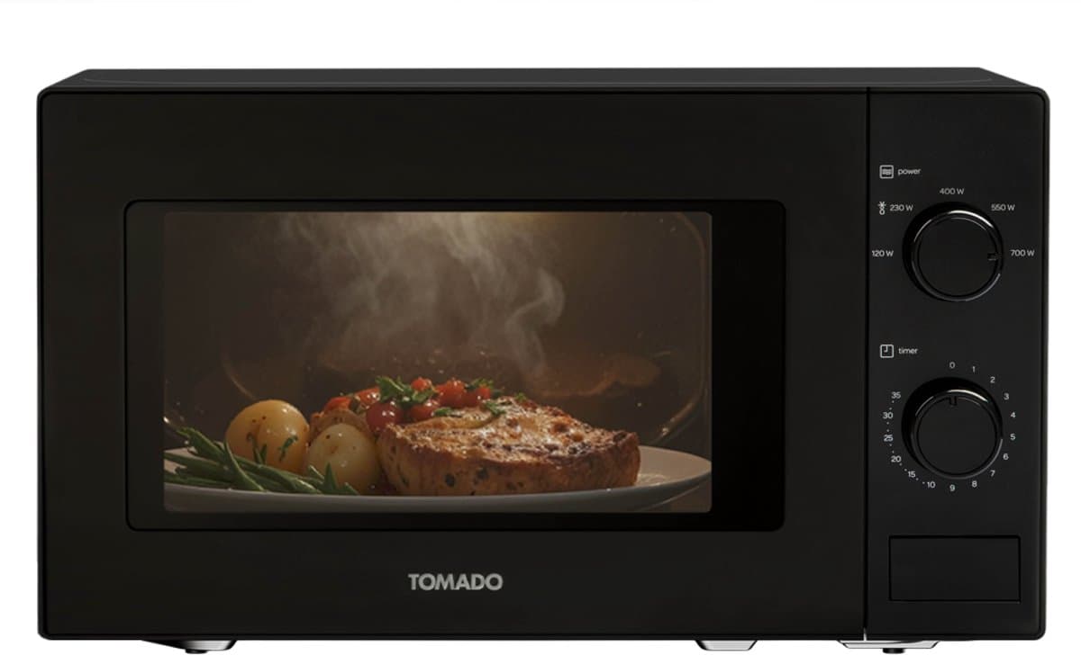 Tomado TMS2003B - Solo magnetron - 20 liter - 5 vermogensstanden - 700 watt - Binnenverlichting - Zwart