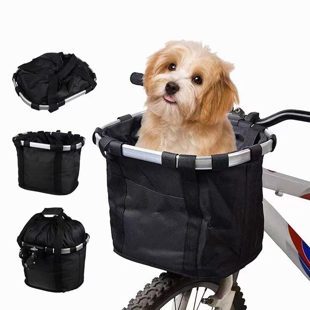 Hondenmand fiets voorop -hondenfietsmand -Fietsmand - fietstas hond -Huisdiermand - 34*26*25cm - hondenmand fiets - fietstas stuur -Fietsstuurmand - Voorop gemonteerd - Opvouwbaar - afneembaar - Geschikt voor kleine honden tot 10 kg -Zwart
