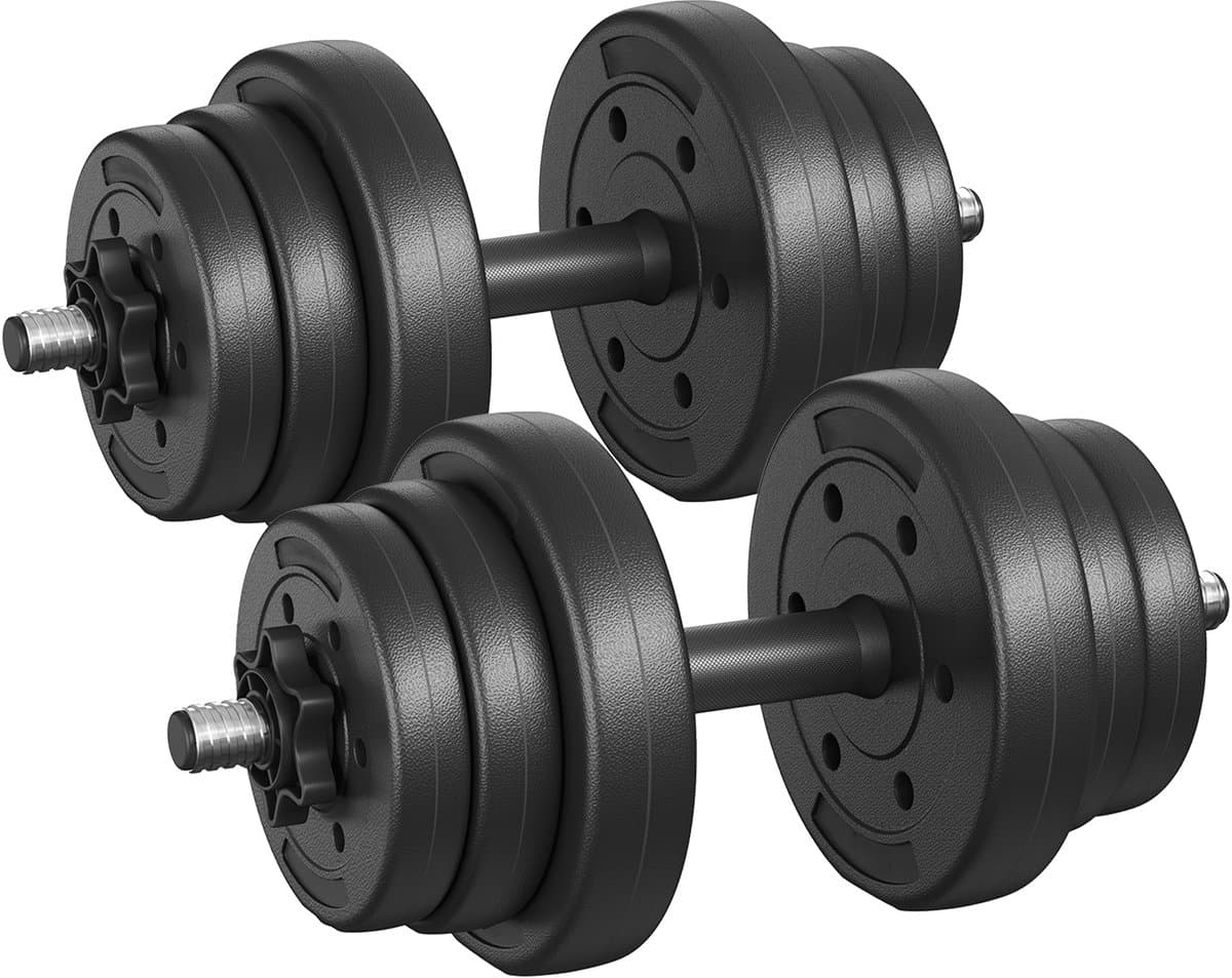 SONGMICS SYL20HBK - Verstelbare Halterset - Kunststof Dumbbell Set - Met Stalen Verbindingsbuis - 20 kg - Voor Fitness Training