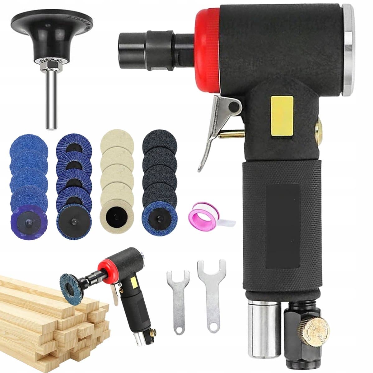 Pneumatische Slijpmachine - 90° Bocht Luchtslijpmachine - 20000 RPM & 6.3 Bar - Met 20 Slijpschijven & Adaptors - Voor Metaal, Steen & Hout - Professioneel & Precisie Werk