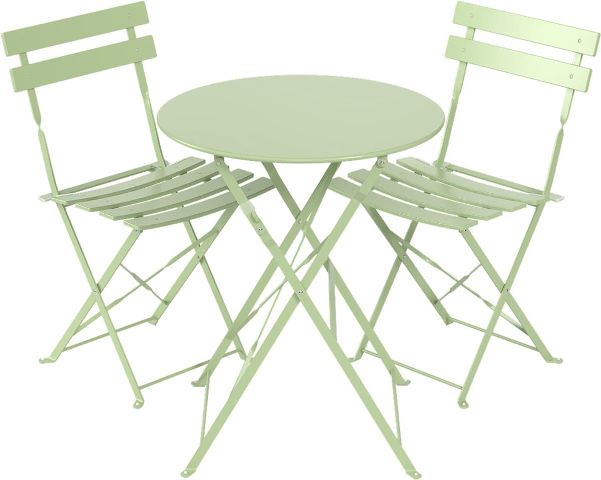 LifeGoods Bistroset - Staal - 3-delig - Tuinset - Inklapbaar - Balkonset met Tafel - Weerbestendig - Mintgroen