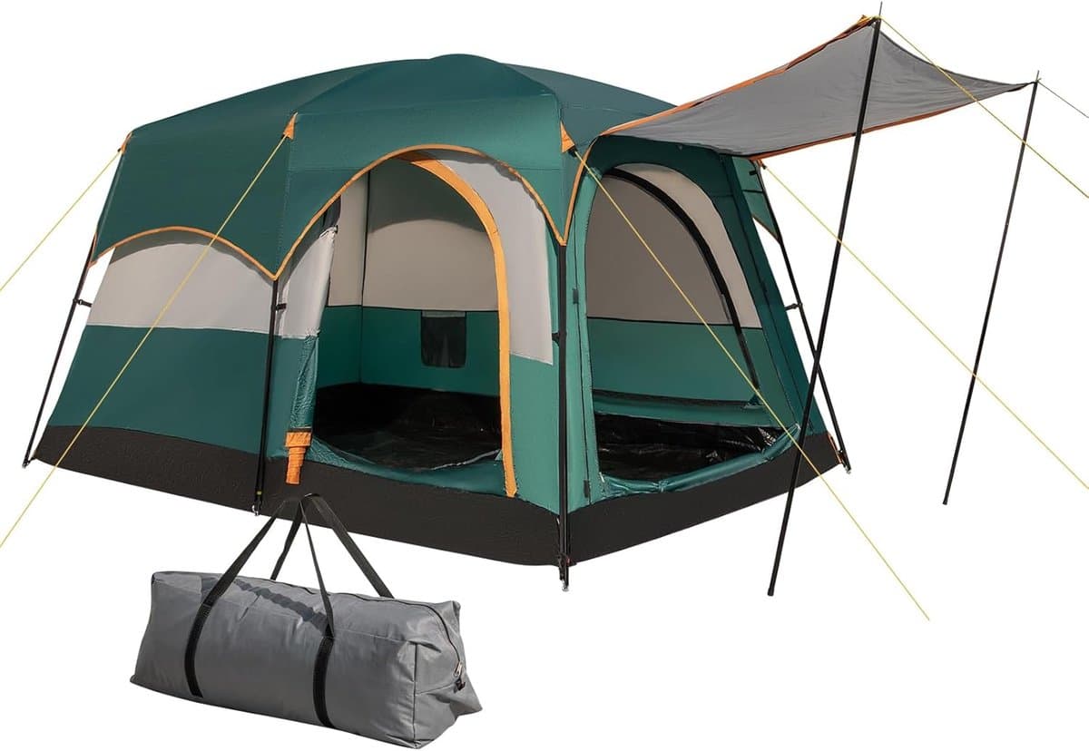 KOMFOTTEU Campingtent, waterdicht, voor 4-6 personen, tunneltent, groot met 3 ingangen en voortent, koepeltent, groepstent, familietent, draagbaar met opbergtas, tent, outdoor, voor reizen, trekking en