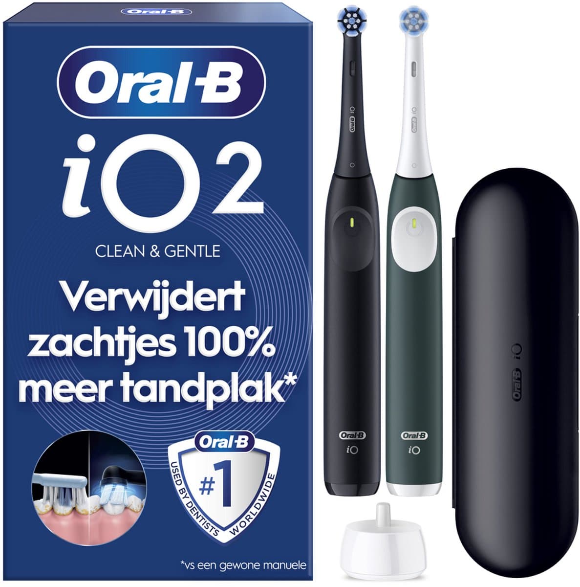 Oral-B iO2 Elektrische Tandenborstels - Night Black & Forest Green - 2 stuks