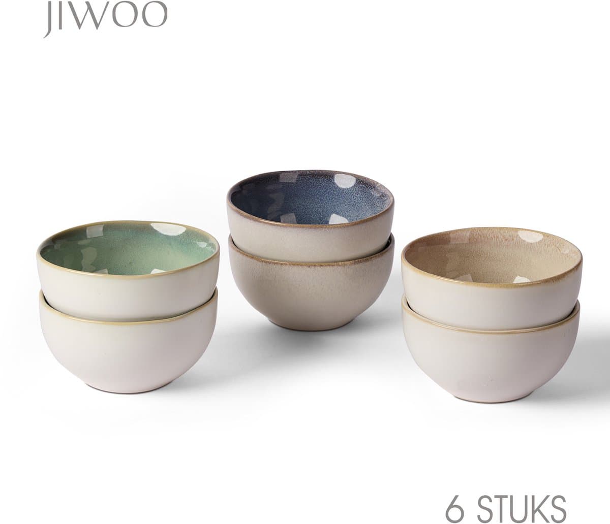Set van 6 Kommen (Ø13,5cm / 580ml) Ontbijtkommen, Mueslikom, Dipschaaltjes, Soepkom, dubbel reactief glazuur, serviesset 6 persoons, Geschikt voor restaurants, familiefeesten, banketten en picknicks, Magnetron-vaatwasserbestendig, Keramiek