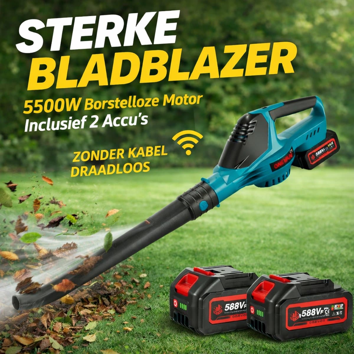 Premium Accu Bladblazer 5500W – 2x Accu's - Borstelloze Motor – 5 Standen – 180 m/s – Inclusief 2 Accu’s – Sterk&Krachtig - Handblazer voor Tuin & Werkplaats & oprit & garage & werkplaats & auto Bladeren schoonmaken