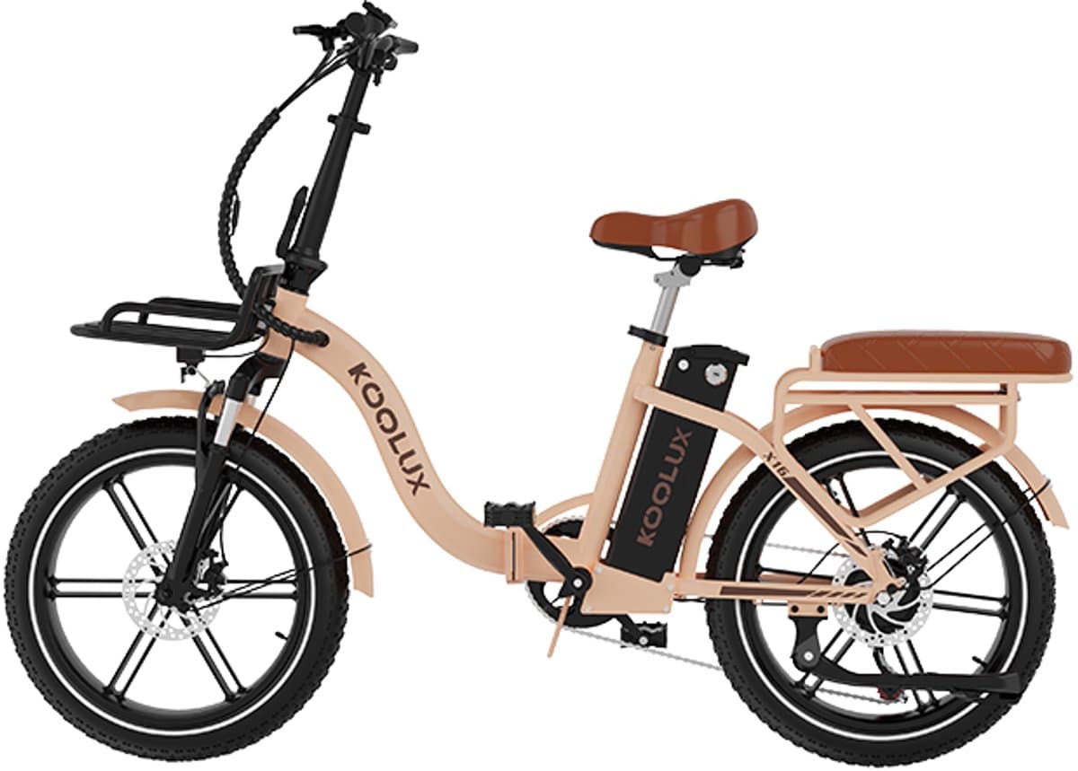 KOOLUX | X16 Elektrische Vouwfiets | E-Bike | 20 x 3.0 Inch Dikke Banden | 48V 15.6Ah 750WhLithium Accu | 250 W Motor | Maximaal 25/u | Maximaal bereik 75km | 7-speed versnelling | LCD Scherm | Aluminium Frame | Beige
