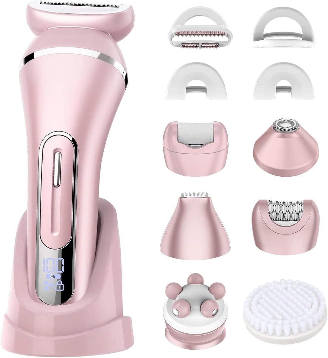 2026 Nieuw 7 in 1 Ladyshaves voor vrouwen - Elektrisch Scheerapparaat - Trimmer voor Vrouwen & Dames - Waterdichte - Zachte Trimmer Voor Lichaam En Gevoelige Zones - Voor Gezicht/Oksels/Benen/Bikinilijn - Roze
