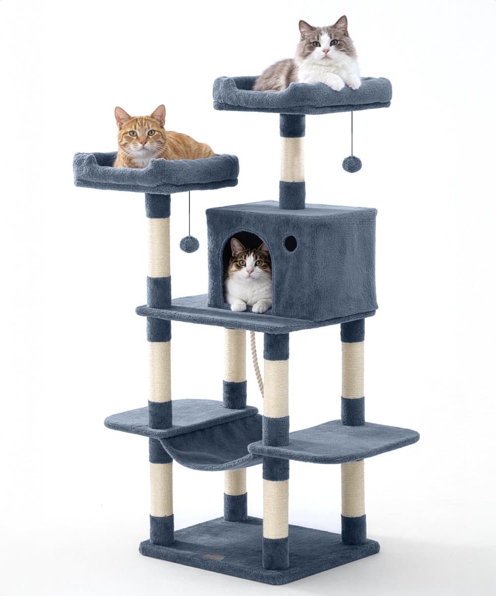Jake and Jacky Krabpaal voor Katten - Kattenkrabpaal - Krabmeubel - Kattenboom - Krabpalen - Kattenhuis - Donkergrijs - 147 cm Hoog