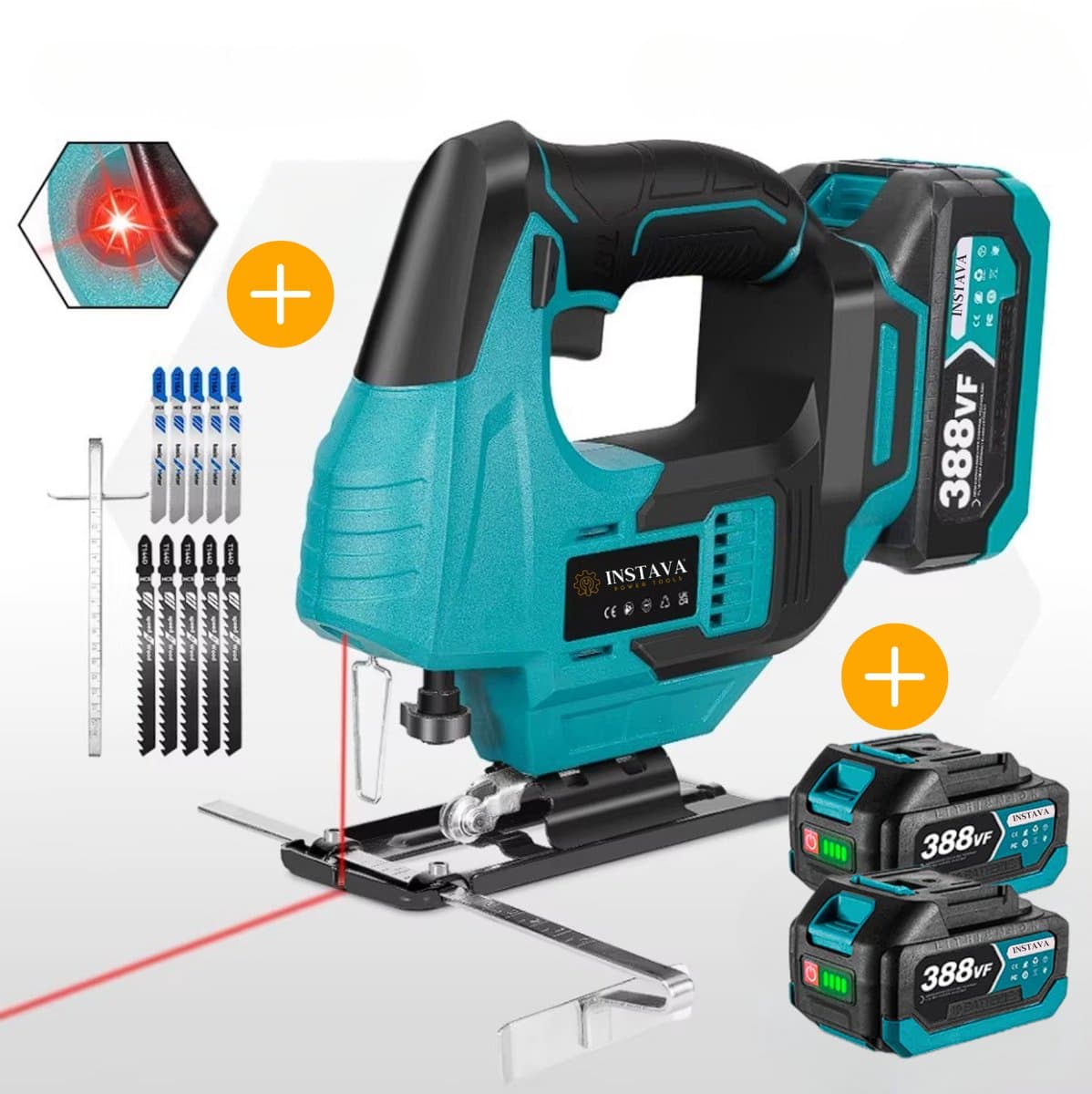 Instava® Decoupeerzaag Accu 18V – Incl. 2 Accu’s – Met Laser & LED – Decoupeerzaag Set – Geschikt voor Makita LXT – Incl. Zaagbladen – Draadloos
