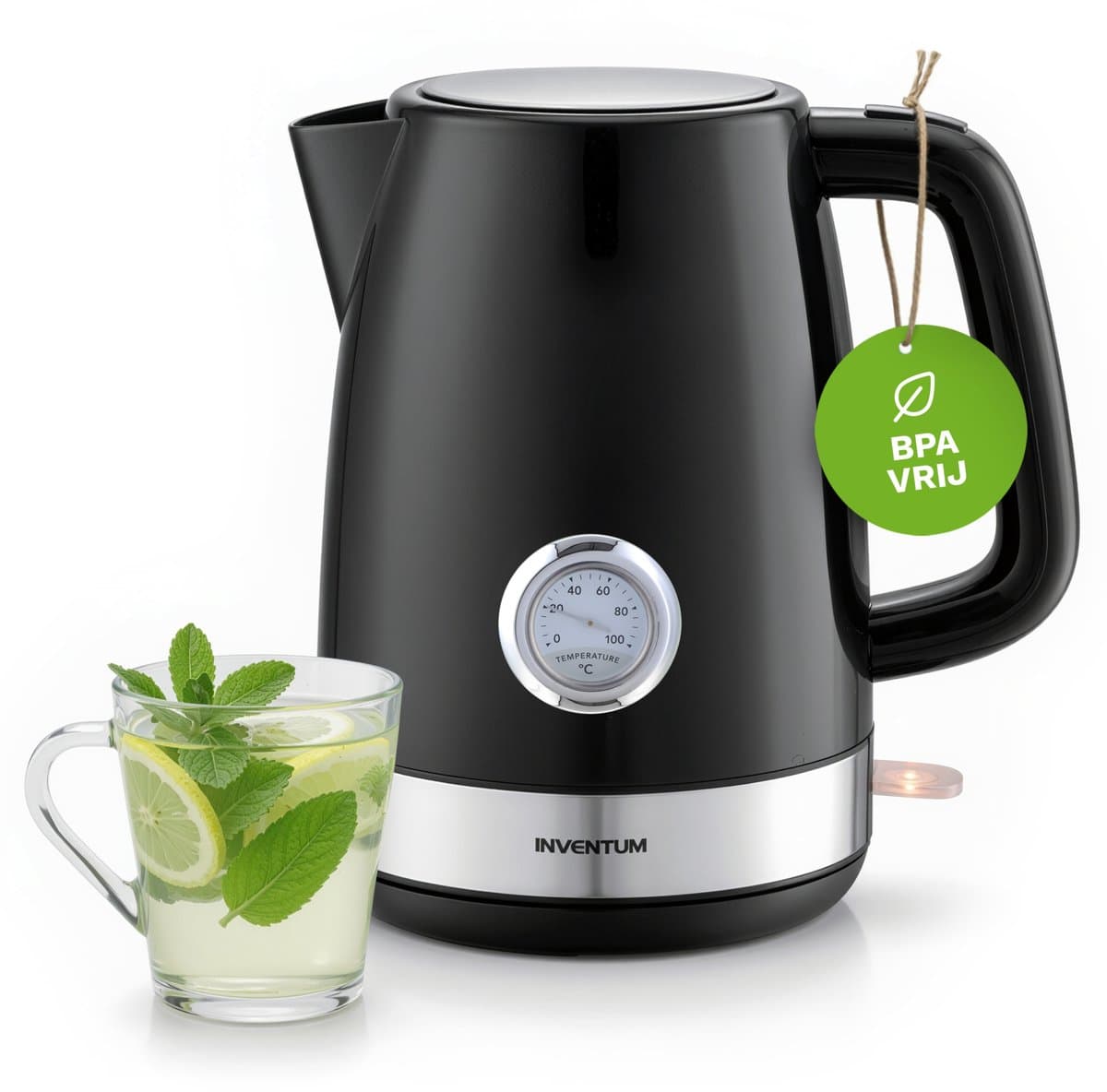 Inventum HW917B - Retro waterkoker - Inhoud 1,7 liter - Temperatuurindicator - Kunststof - 2200 watt - Zwart/RVS