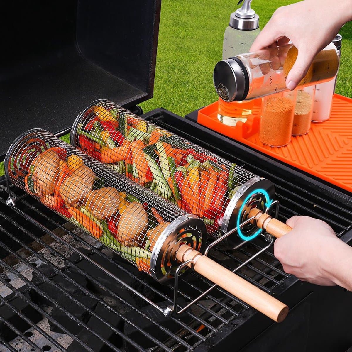 BBQ accesoires - 30CM Grillmand Barbecue - BBQ Rooster - grill apparaat - Buitengrill - Rotisserie - Campinggrill - Houtskoolgrill - RVS
