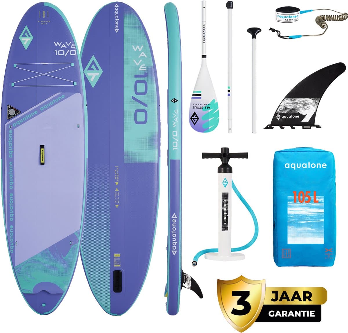 Aquatone Premium Wave SUP Board 10'0 - Opblaasbaar Paddle Board - Complete Set - Max. 120KG - 305x81cm - Paars/Blauw
