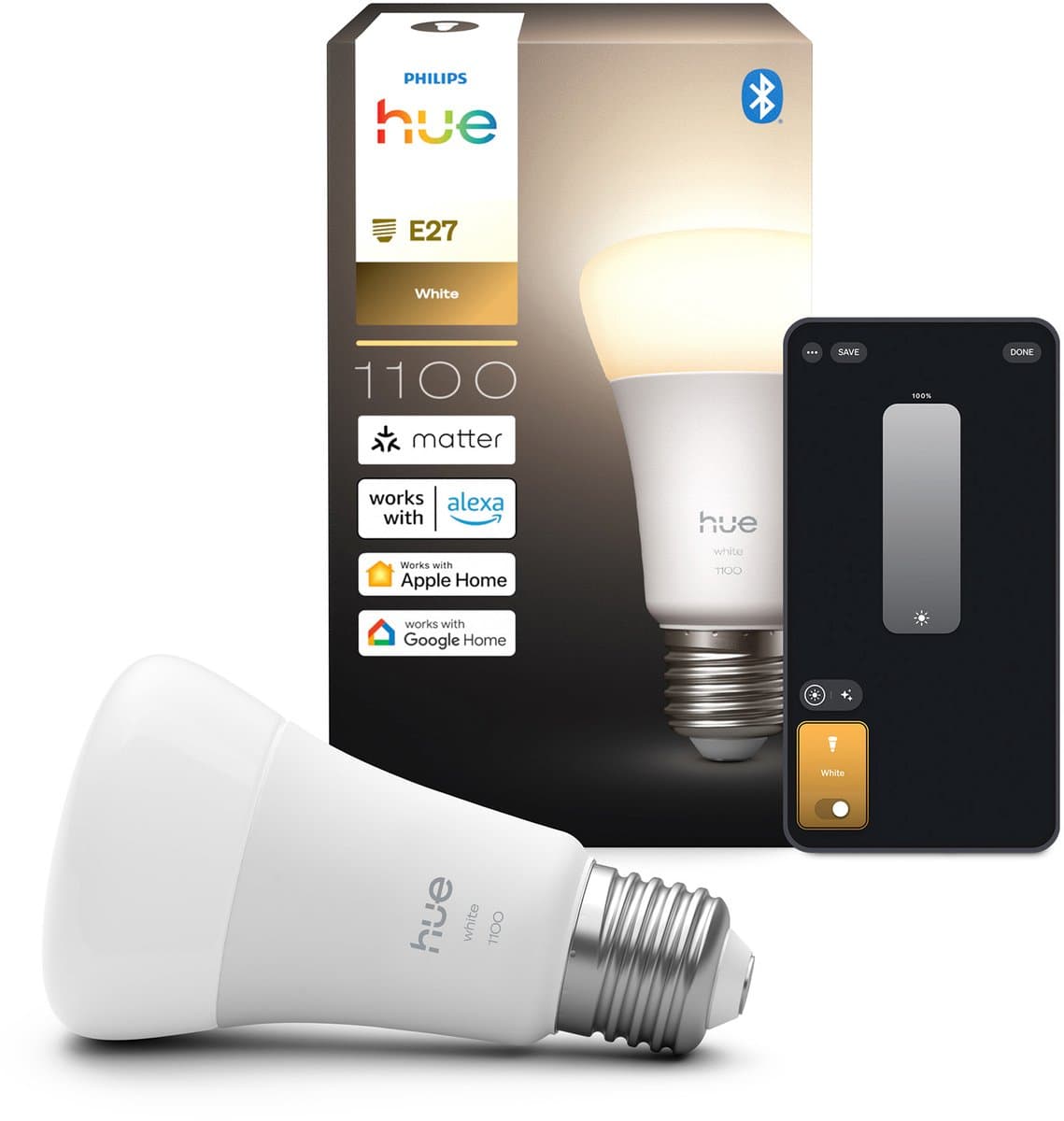 Philips Hue Slimme LED A60 lamp , Warm Wit Licht, E27 Fitting