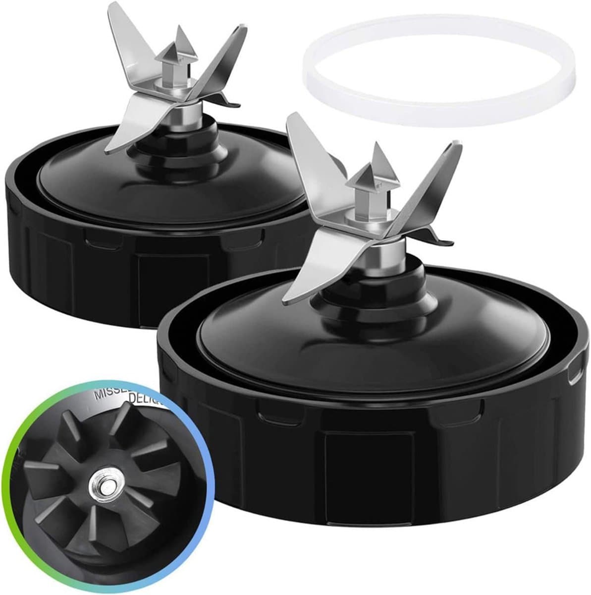 2-pack blender vervangingsonderdelen 7 vinnen extractor bladmontage met rubberen pakking geschikt voor Nurti Ninja blenders Auto iQ BL480 BL482 BL642 BL682 NN102