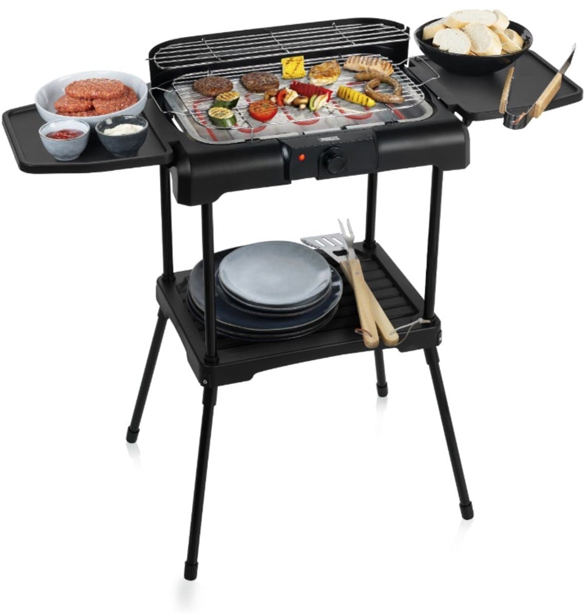 Elektrische Barbecue - Princess 112250 Elektrische BBQ met zijplanken - BBQ - 40x25cm - Met en zonder statief te gebruiken - Met zijplankjes - Ook te gebruiken als tafelgrill - 2200W