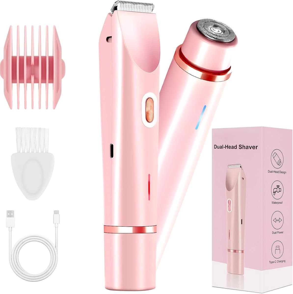 Lady Shavers voor vrouwen, bikinilijntrimmer voor vrouwen & elektrisch scheerapparaat, 2-in-1 nat & droog waterdicht scheerapparaat voorbenen & oksels, armen, lichaam en gezicht