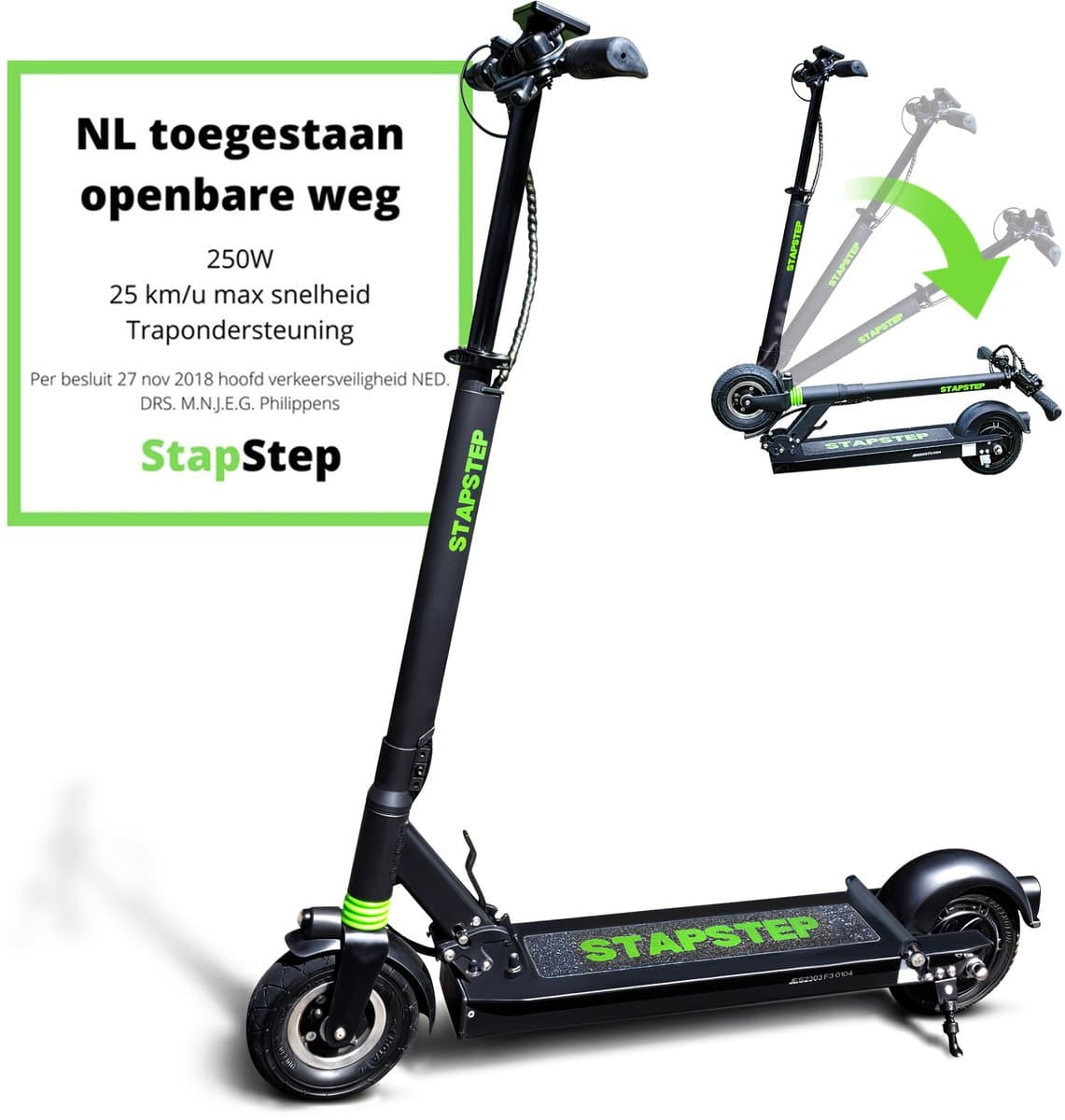 StapStep Pro+ Elektrische Step voor Volwassenen - Electrische Step - E Step - Wettelijk Toegestaan - 8 Inch - 250W - Snelheid tot 25km/h - Bereik tot 55km - 15KG - Compact Opvouwbaar - Zwart