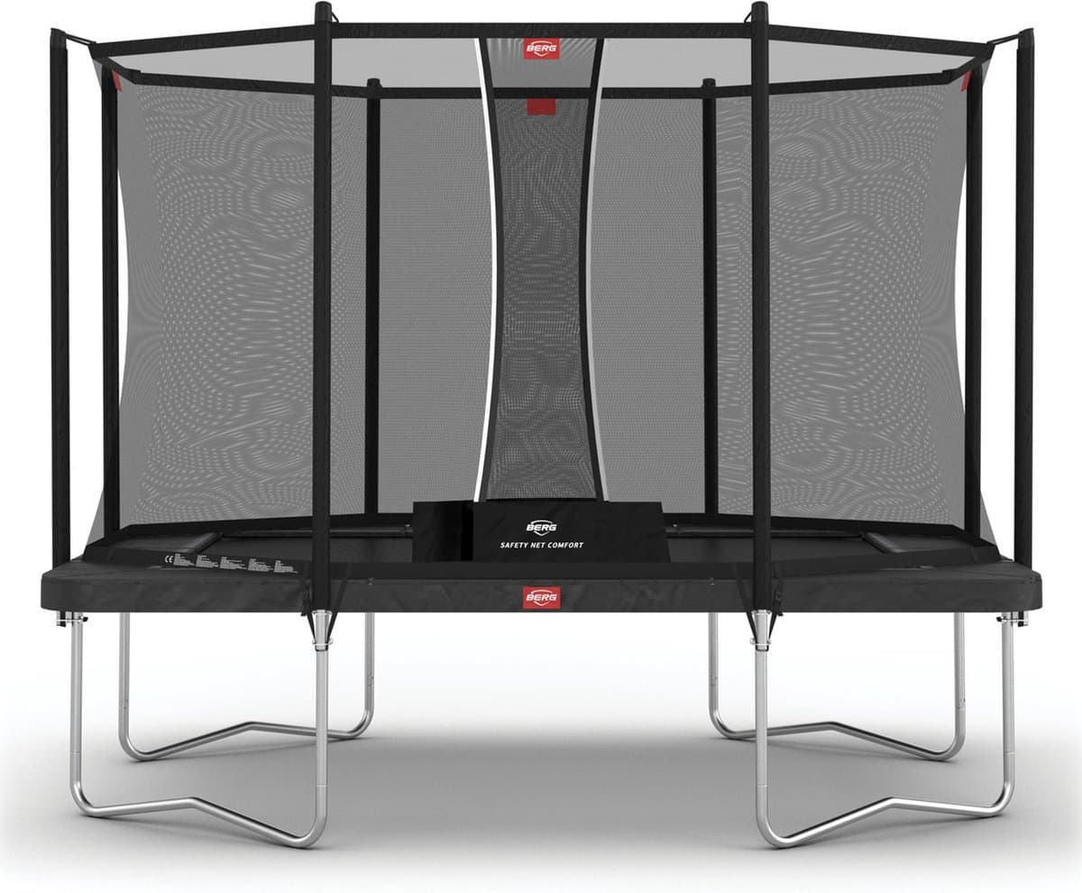 BERG Ultim Favorit Regular 330 Trampoline Op Poten - Safety Net Comfort - AirFlow Springdoek - Grijs