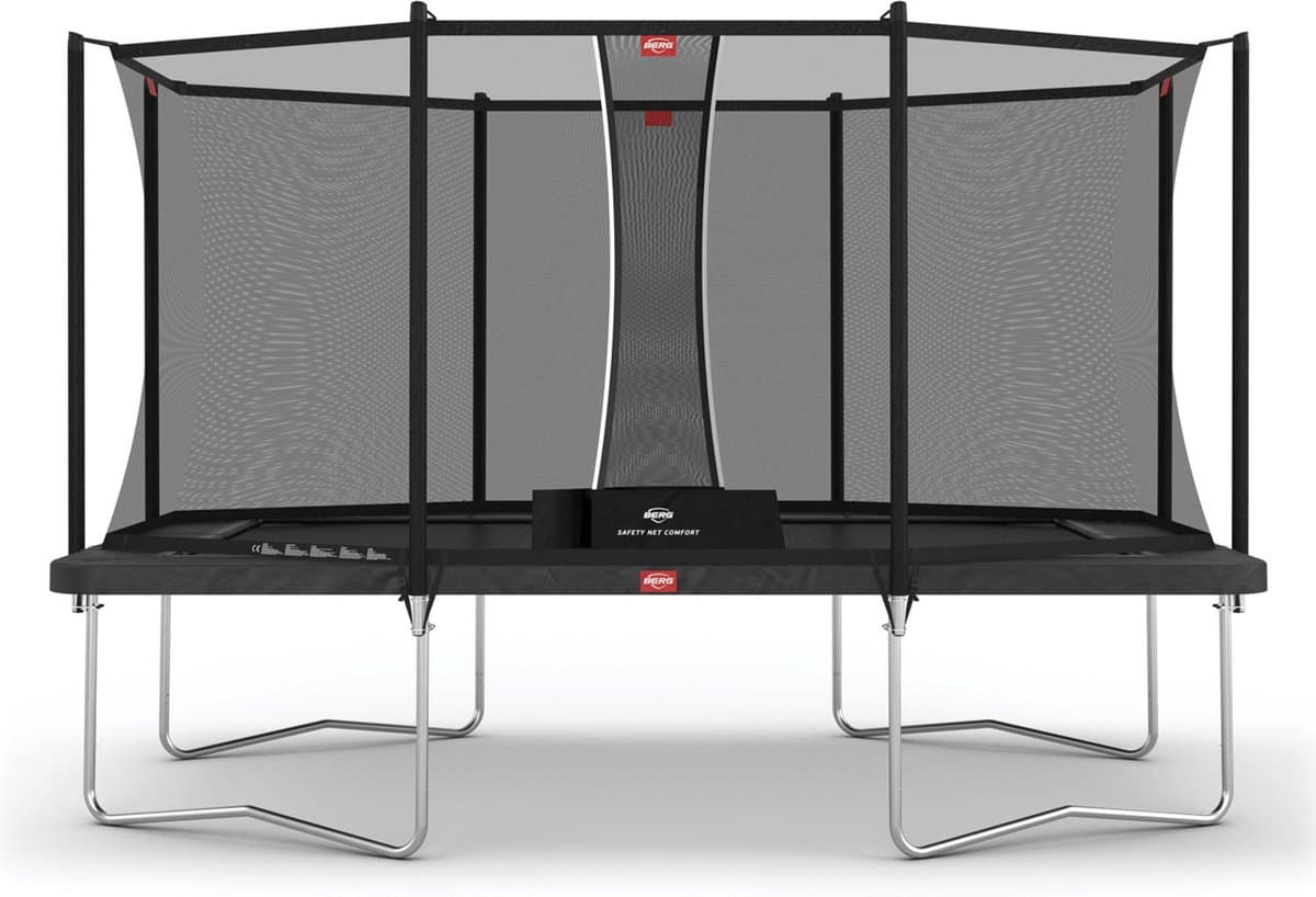 BERG Ultim Favorit Regular 410 Trampoline Op Poten - Safety Net Comfort - AirFlow Springdoek -Grijs