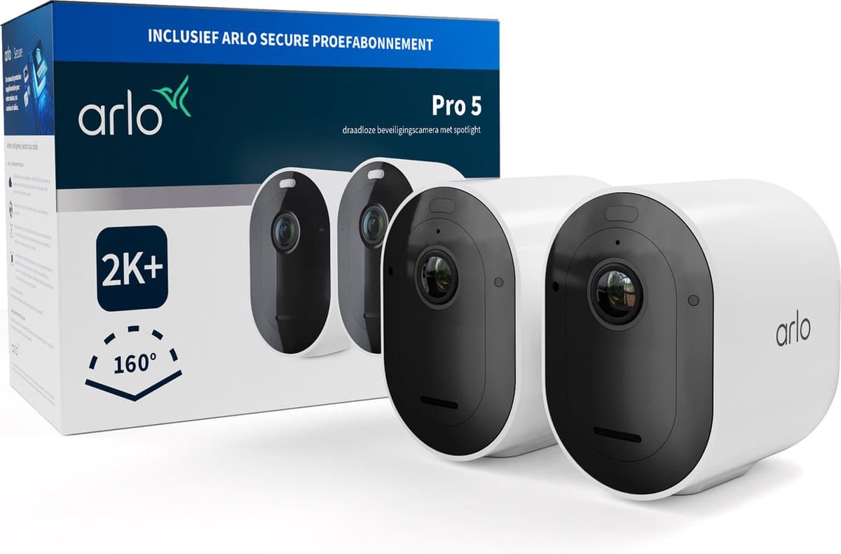 Arlo Pro 5 2K+ draadloze beveiligingscamera voor buiten - 2 IP-Camera's, wit
