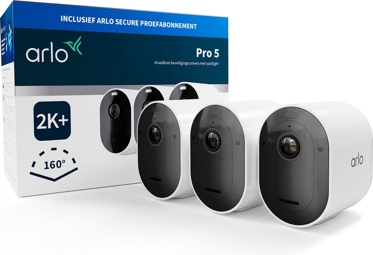 Arlo Pro 5 2K+ draadloze beveiligingscamera voor buiten - 3 IP-Camera's, wit
