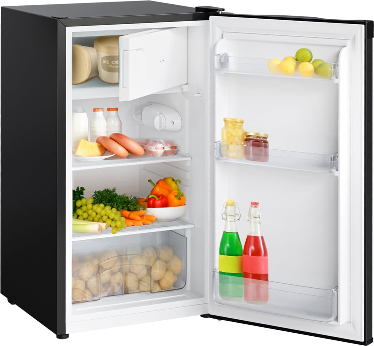 KitchenBrothers Koelkast - 81L - Tafelmodel Koelkast met Vriesvak - Koelvriescombinatie - IJskast - Frigo - Vrijstaand - Zwart