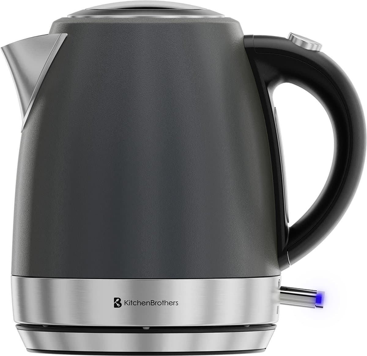 KitchenBrothers Waterkoker - Elektrisch - 1 Liter - PFAS- & BPA-vrij - Klein Camping Formaat - Reiswaterkoker met Kalkfilter - Titanium Grijs/RVS