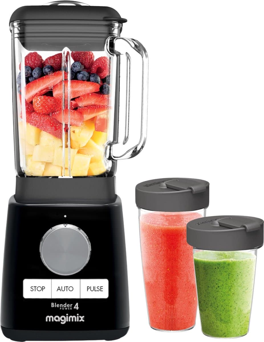 Magimix Power Blender - Smoothie Maker 1,8 Liter - Zwart - + 2 To go cups - Ice Crusher